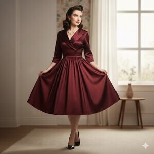Pinup Couture Burgundy Portrait Collar Swing Dress NWT S Retro Rockabilly Wine